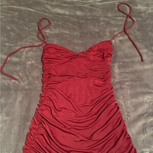 White Fox Boutique Burgundy Ruched Maxi Dress